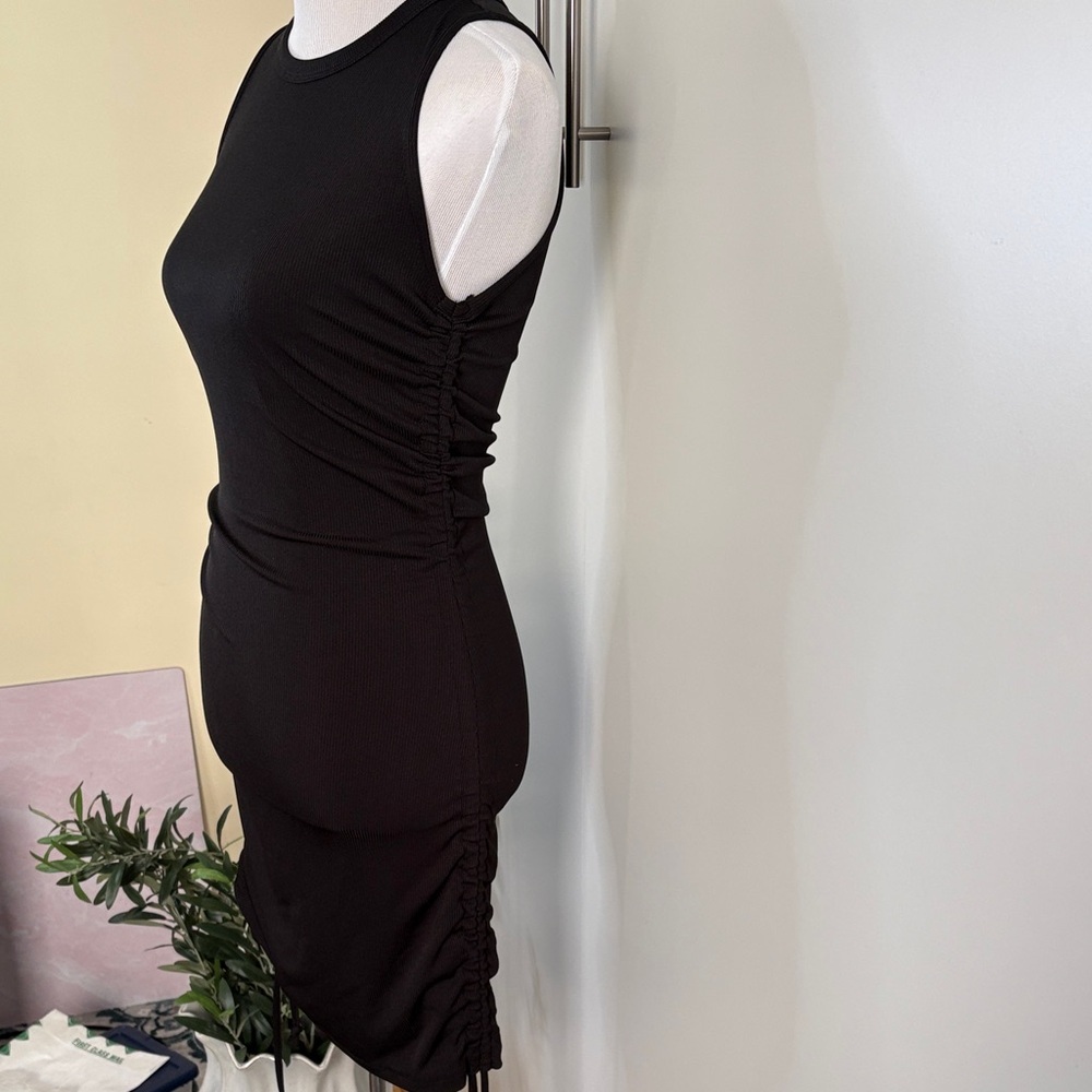 Black Ruched Drawstring Side Bodycon Mini Dress Size S - Picture 3 of 6